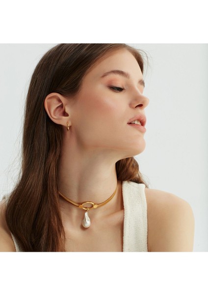 Tekno Trust Altın Shiny Baroque Pearl Choker Metal fiyatları