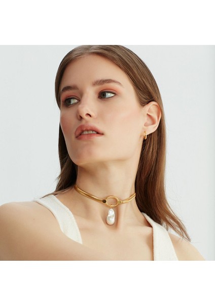 Tekno Trust Altın Shiny Baroque Pearl Choker Metal modelleri