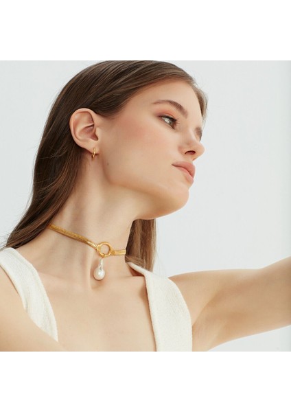 Tekno Trust Altın Shiny Baroque Pearl Choker Metal fırsatları