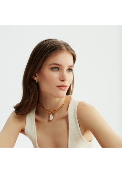 Tekno Trust Altın Shiny Baroque Pearl Choker Metal indirimleri