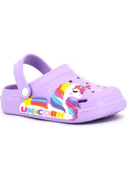 Kız Çocuk Unicorn Figürlü Kaydırmaz Rahat Tabanlı Havuz-Plaj-Tatil-Bahçe Cross Terlik Sandalet