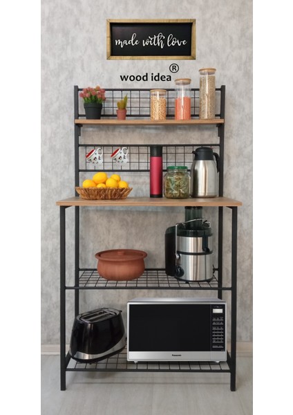 Tekno Trust Siyah Çok Amaçlı 4 Raf Mutfak Tezgahı Kahve Köşesi (Yeni) Metal