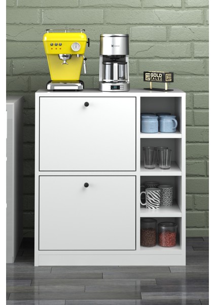 Tekno Trust Beyaz Kahve Köşesi Mutfak Rafı Çok Amaçlı Dolap Mutfak Stand Mutfak Bango Beyaz 70 cm Suntalam 80 C