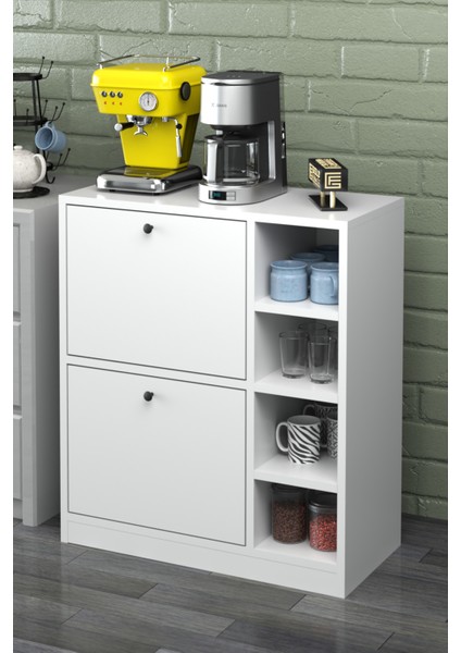 Tekno Trust Beyaz Kahve Köşesi Mutfak Rafı Çok Amaçlı Dolap Mutfak Stand Mutfak Bango Beyaz 70 cm Suntalam 80 C
