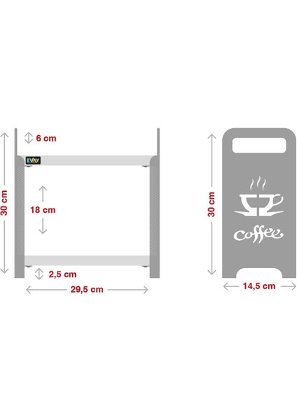Tekno Trust Ahşap Kahve Köşesi, Metal Ahşap 2 Katlı Mutfak Rafı, Tezgah Üstü Düzenleyici 30 x 30 fiyatları