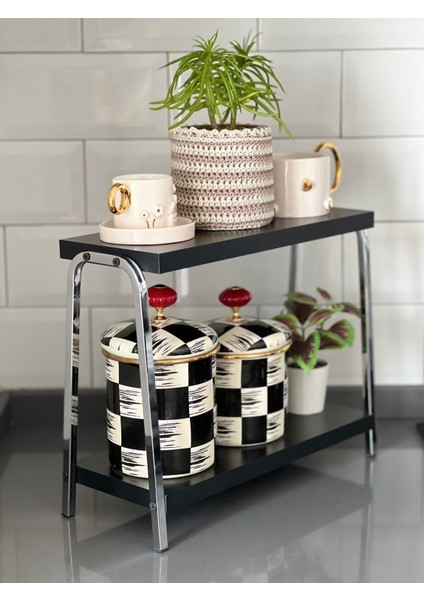 Tekno Trust Suntalam Mutfak Raf Krom Siyah Tezgah Üstü Raf Kahve Köşesi Raf Banyo Raf Baharatlık Metalik