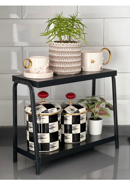 Tekno Trust Suntalam Mutfak Raf Siyah Tezgah Üstü Raf Kahve Köşesi Raf Banyo Raf Baharatlık Siyah