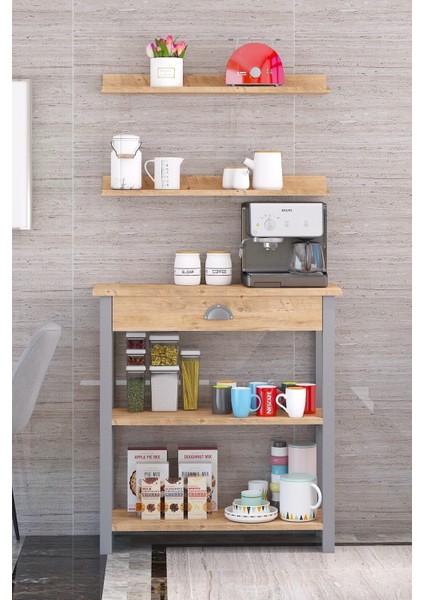 Tekno Trust 32 cm Kahve Köşesi, Mutfak Bangosu, Mutfak Rafı, Düzenleyici, Çok Amaçlı Dolap - Atlantik Gri 90 cm