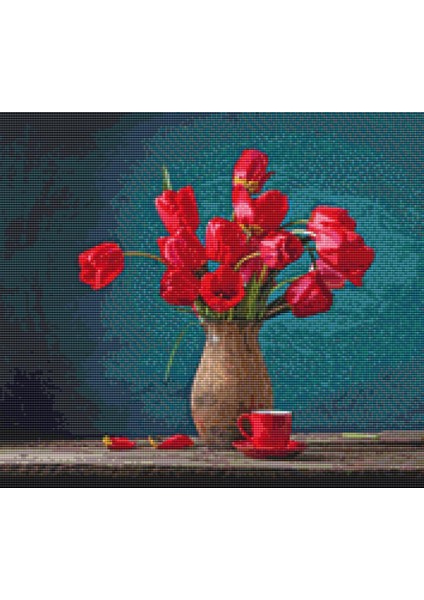 Kırmızı Laleler | Elmas Mozaik Tablo | Mozaik Puzzle | 44x39 | E2020154