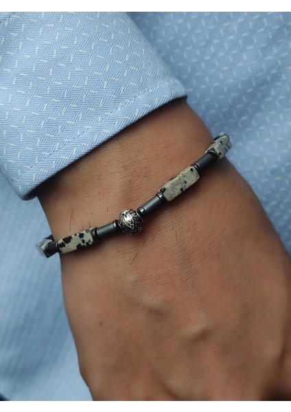 Doğaltaş ve Metal Detaylı Erkek Bileklik