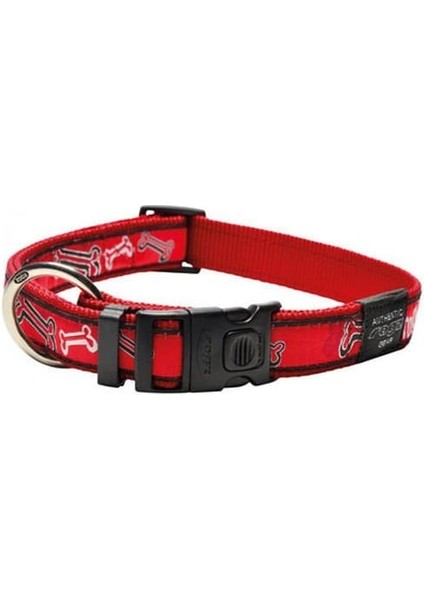 Fancy Dress Halsband Kemik Desenli Köpek Boyun Tasması Kırmızı Medium 1.6X26-40 cm