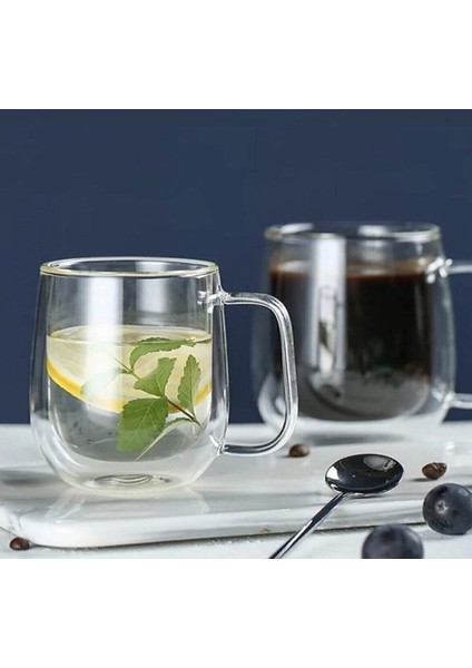 Tekno Trust Çift Çidarlı Bardak Çift Camlı Çift Cidarlı Cam Kupa 250 ml Ev Ofis Fincanı Çift Katlı Isı Yalıtıml