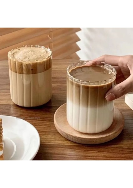 Tekno Trust 400 L 400 ml Şeritli Isıya Dayanıklı Pinterest Bardak | Sunum Bardağı 1 Adet Cam Turuncu 1 Isıya Da