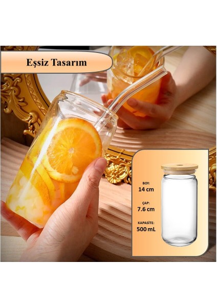 Tekno Trust 7 2'li Isıya Dayanıklı Cam Pipetli, Bambu Kapaklı, Kahve ve Meyve Suyu Bardağı Seti Cam 400 - 499 M