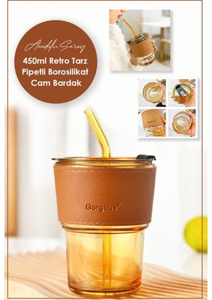 Tekno Trust Meşrubat Bardağı 450ML Isıya Dayanıklı Pipetli Borosilikat Retro Deri Şeritli Bardak | Kahve Sunum fiyatları