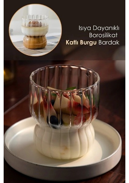 Tekno Trust 1 Isıya Dayanıklı Borosilikat Katlı Burgu Şeklinde Bardak | Kahve ve Sunum Bardağı - 1 Adet 260 ml