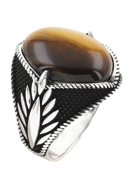 Erkek Yüzük Gümüş 925 Doğan Güneş Motifli Bombe Taşlı