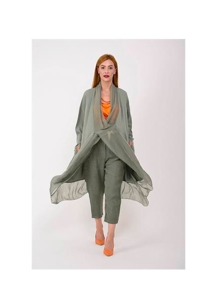 Italyan Ipek Detaylı Oversize Kaftan & Bluz