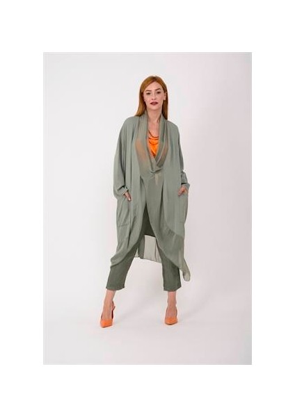 Italyan Ipek Detaylı Oversize Kaftan & Bluz