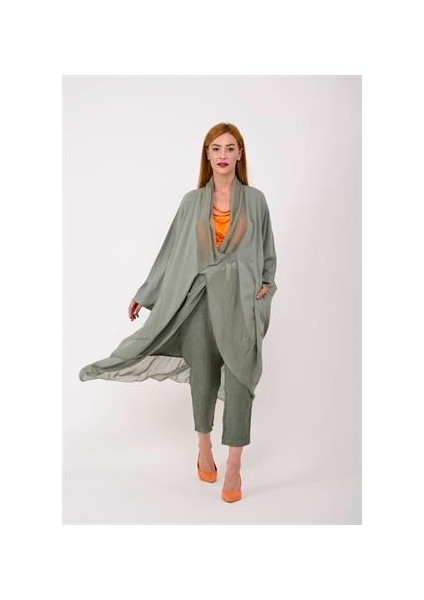 Italyan Ipek Detaylı Oversize Kaftan & Bluz