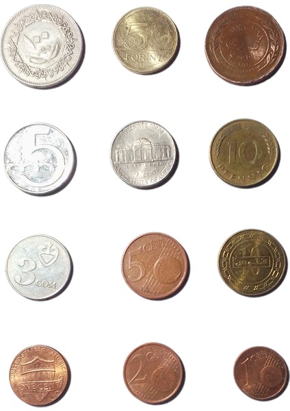 12 Adet Yabancı Madeni Para Koleksiyon Para Eski Para.