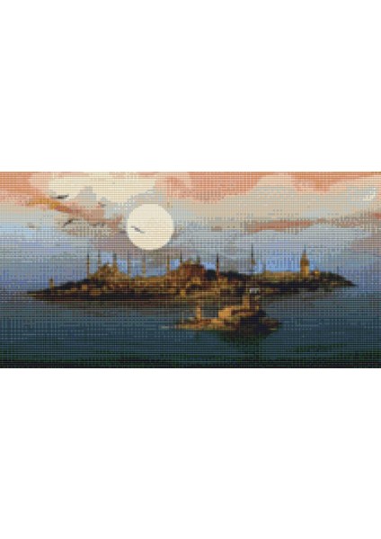 İstanbul Geceleri Ve Kız Kulesi | Elmas Mozaik Tablo | Mozaik Puzzle | 50x26 | E2020580