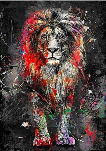 Rengarenk Aslan | Elmas Mozaik Tablo | Mozaik Puzzle | 36x51 | E2020406