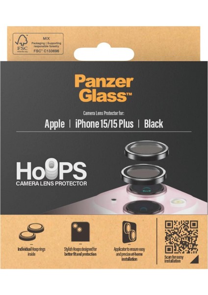 Pp Rings iPhone 15/15 Plus Black Kamera Koruyucu