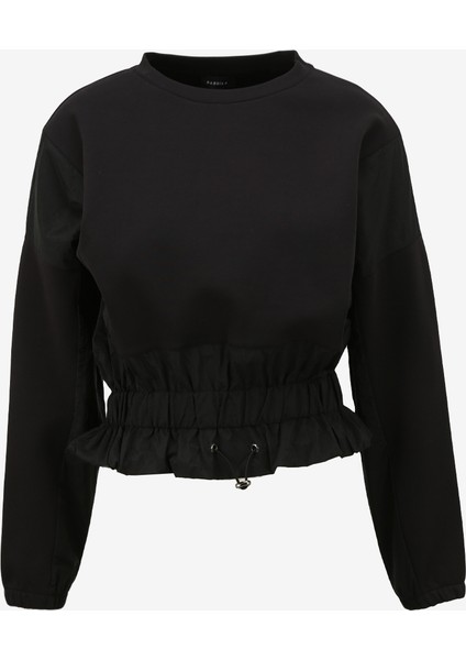Bisiklet Yaka Düz Siyah Kadın Sweatshırt F4SL-SWT0294