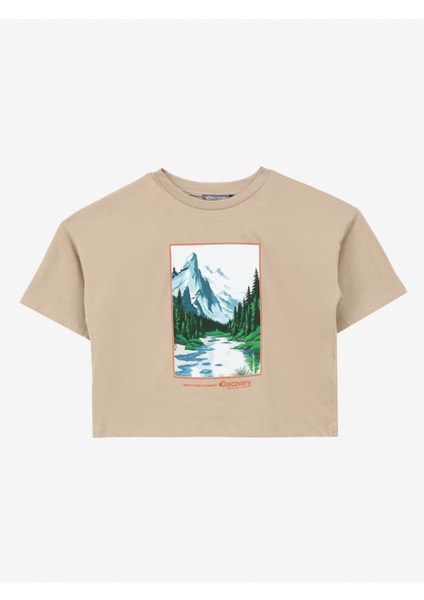 Baskılı Bej Kadın T-Shirt D4SG-TST3097