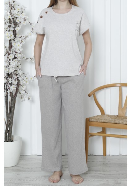 Kadın Pijama Takımı Kısa Kollu Kaşkorse Salaş Cepli Vizon fiyatları