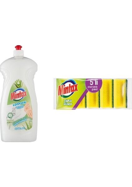 Losyon Bulaşık Deterjanı 1350 ml + Mintax Oluklu Sünger 5'li