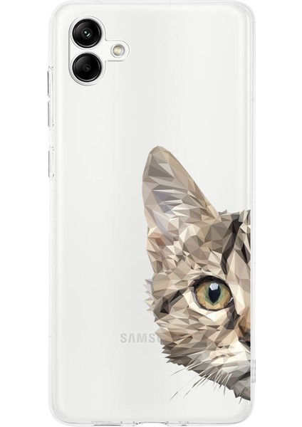 Samsung Galaxy A04 Uyumlu Kamera Korumalı Kapak Catface Tasarımlı Şeffaf Kılıf