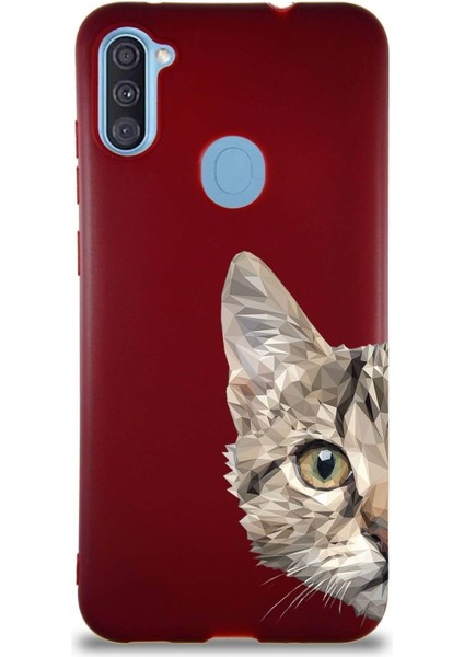 Samsung Galaxy M11 Soft Premier Kapak Catface Tasarımlı Silikon Kılıf - Mürdüm