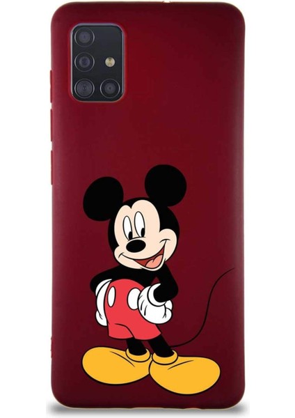 Samsung Galaxy A51 Soft Premier Kapak Mickey Mouse-E Tasarımlı Silikon Kılıf - Mürdüm