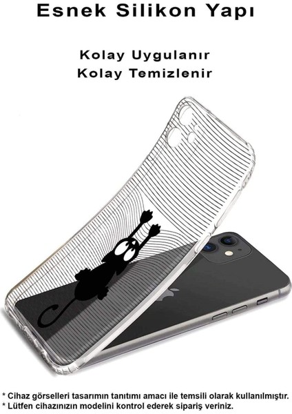 Printify Samsung Galaxy A34 Kamera Korumalı Kapak Çizgi Kedi (Beyaz) Tasarımlı Şeffaf Kılıf