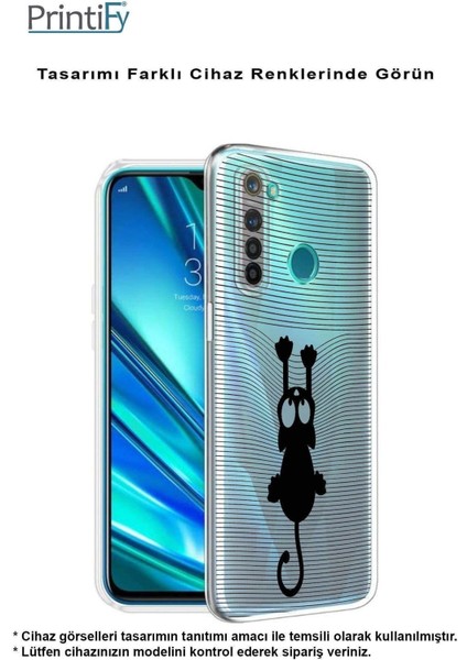 Printify Samsung Galaxy A34 Kamera Korumalı Kapak Çizgi Kedi (Beyaz) Tasarımlı Şeffaf Kılıf