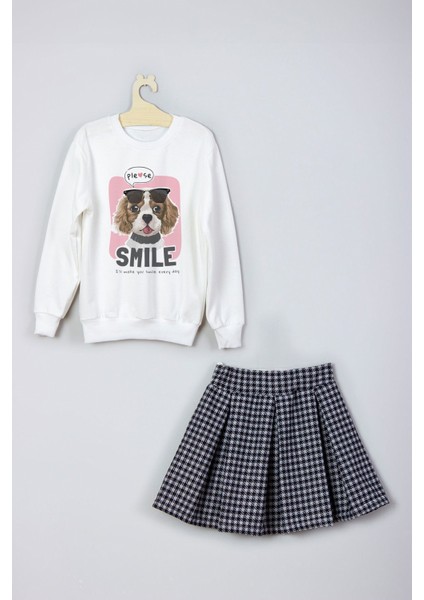Yeni Sezon Smile Dog Baskılı Etek Sweat Takım