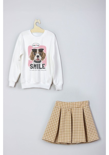 Yeni Sezon Smile Dog Baskılı Etek Sweat Takım