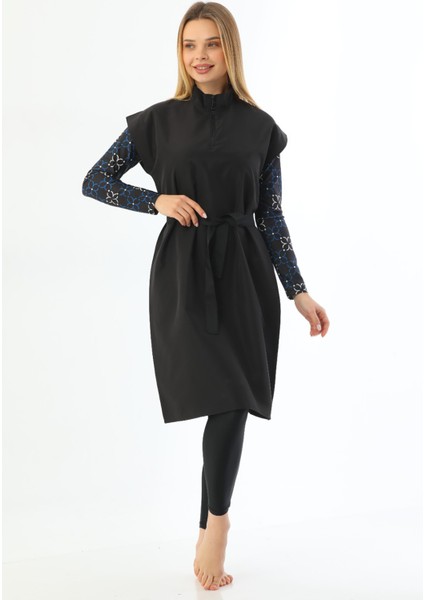 Tek Üst Paraşüt Süveter Jileli Tam Tesettür Mayo 2364 Siyah modelleri