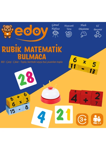 Montessori Eğitici Oyuncaklar-Rubik Matematik Bulmaca Oyunu 16 Küp 40 Kart ve Zil Eğitici Oyuncak