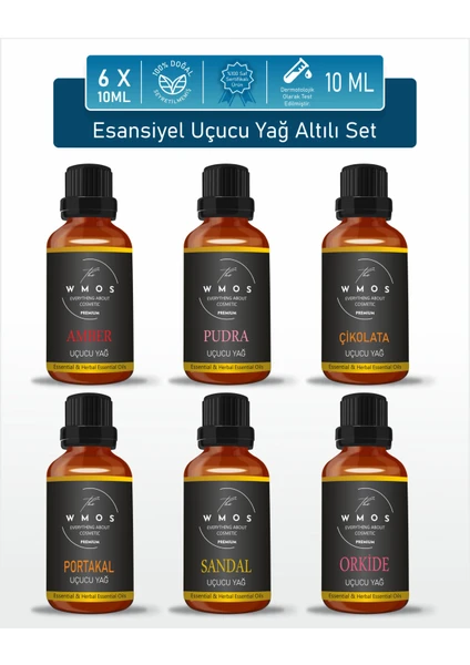 6'lı Set-1 Uçucu Yağ 100 % Saf Esansiyel Uçucu Yağ Aromaterapi Yağı Oda Kokusu Buhurdanlık Yağı 6X10