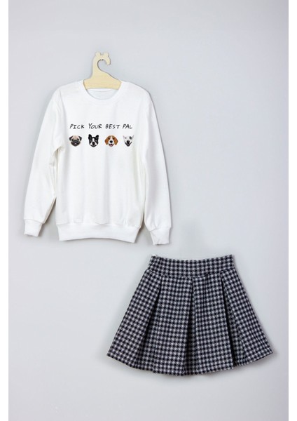 Yeni Sezon Sevimli Dostlar Desenli Etek Sweat Takım