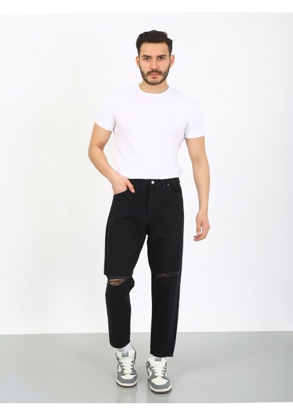 Boyfriend Diz Yırtık Siyah Denim Jean