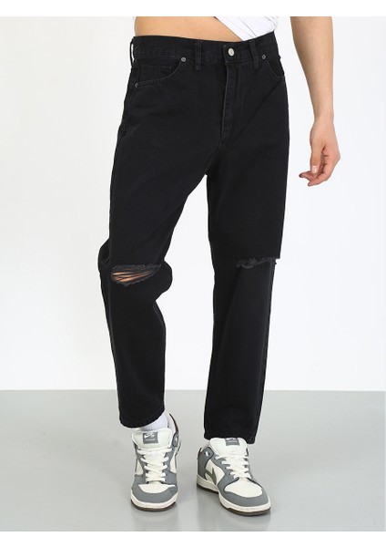 Boyfriend Diz Yırtık Siyah Denim Jean indirimleri