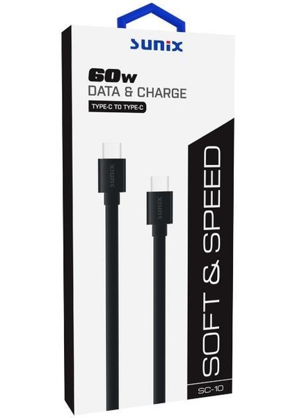 60W Soft Kablo Usb-C Şarj ve Data Kablosu Siyah Sc-10