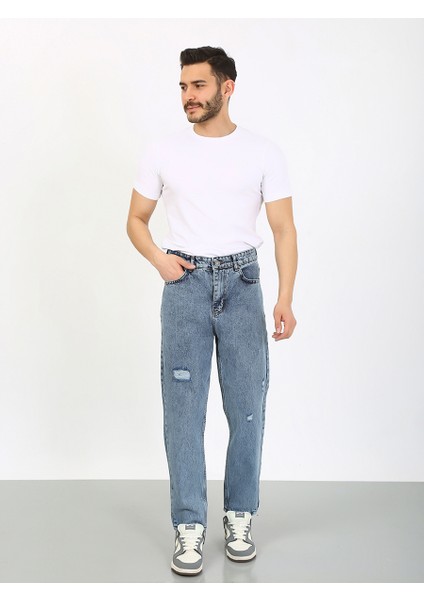 Kaizer Denim Boyfriend Lazerli Koyu Mavi Denim Jean