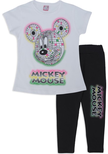 Kız Çocuk Kareli Mickey Mouse Baskılı Alt Üst Eşofman Takımı
