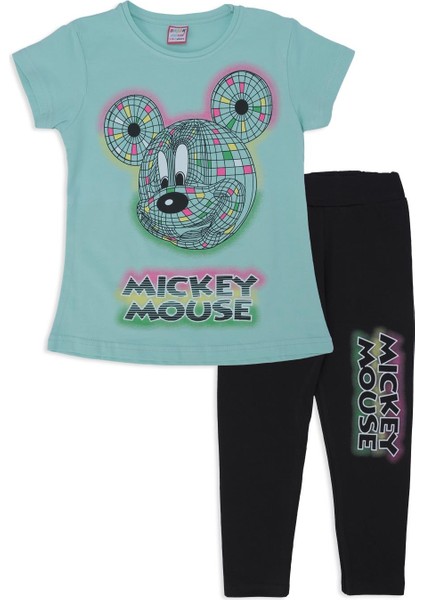 Kız Çocuk Kareli Mickey Mouse Baskılı Alt Üst Eşofman Takımı