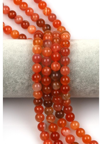 Karnelyan Akik Doğal Taş Dizi 8 mm Küre Kesim